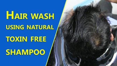 Hair wash using natural toxin free shampoo